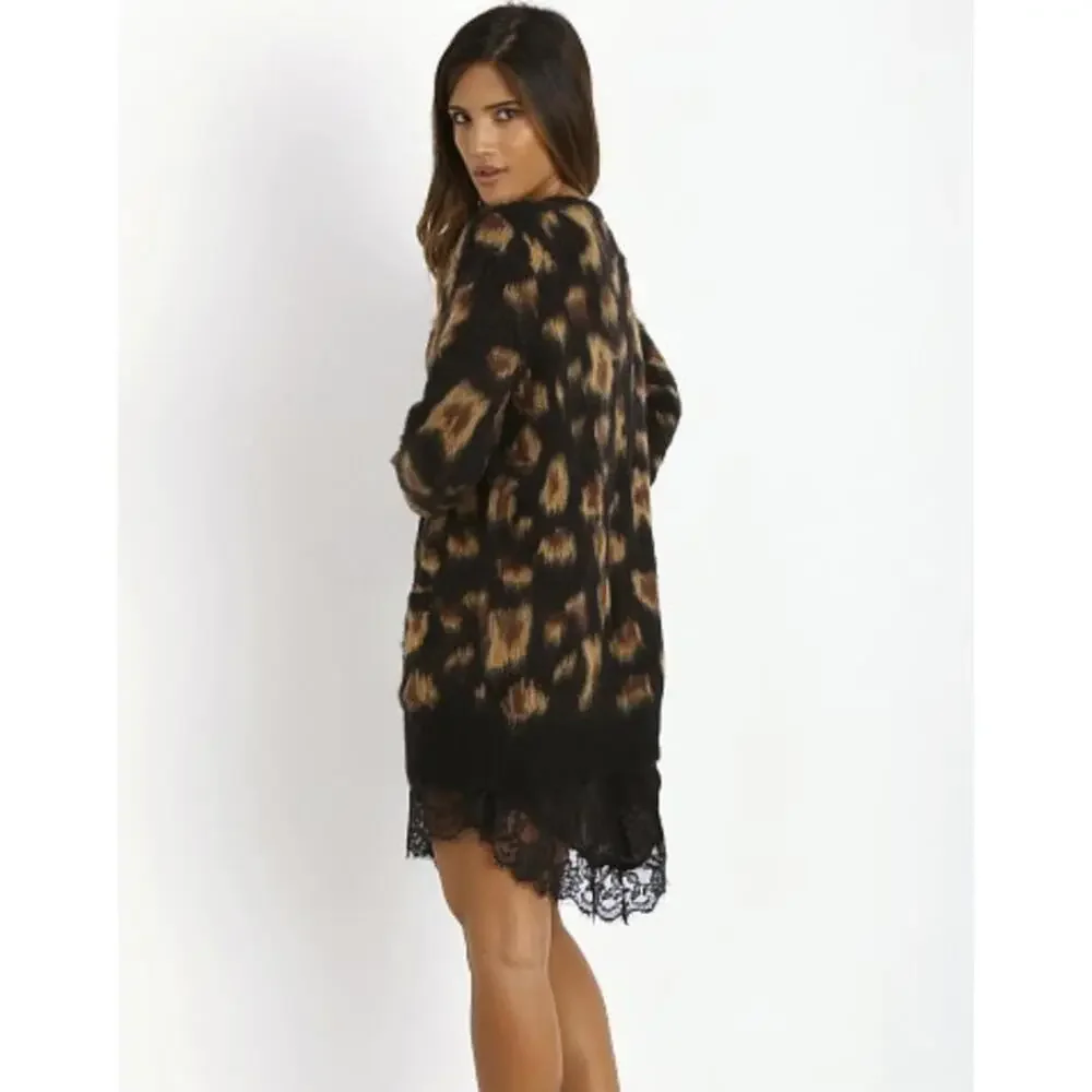 Free People Out of Africa Black and Tan Wildcat Print Cardigan - Size - XS - Picture 2 of 7